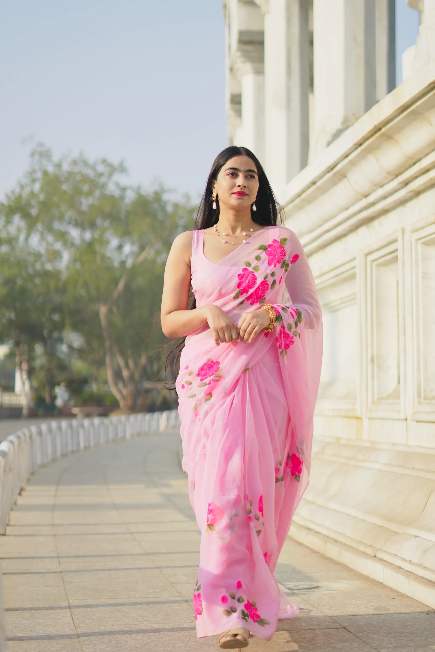 Blush Rose Chiffon Saree - Image 2