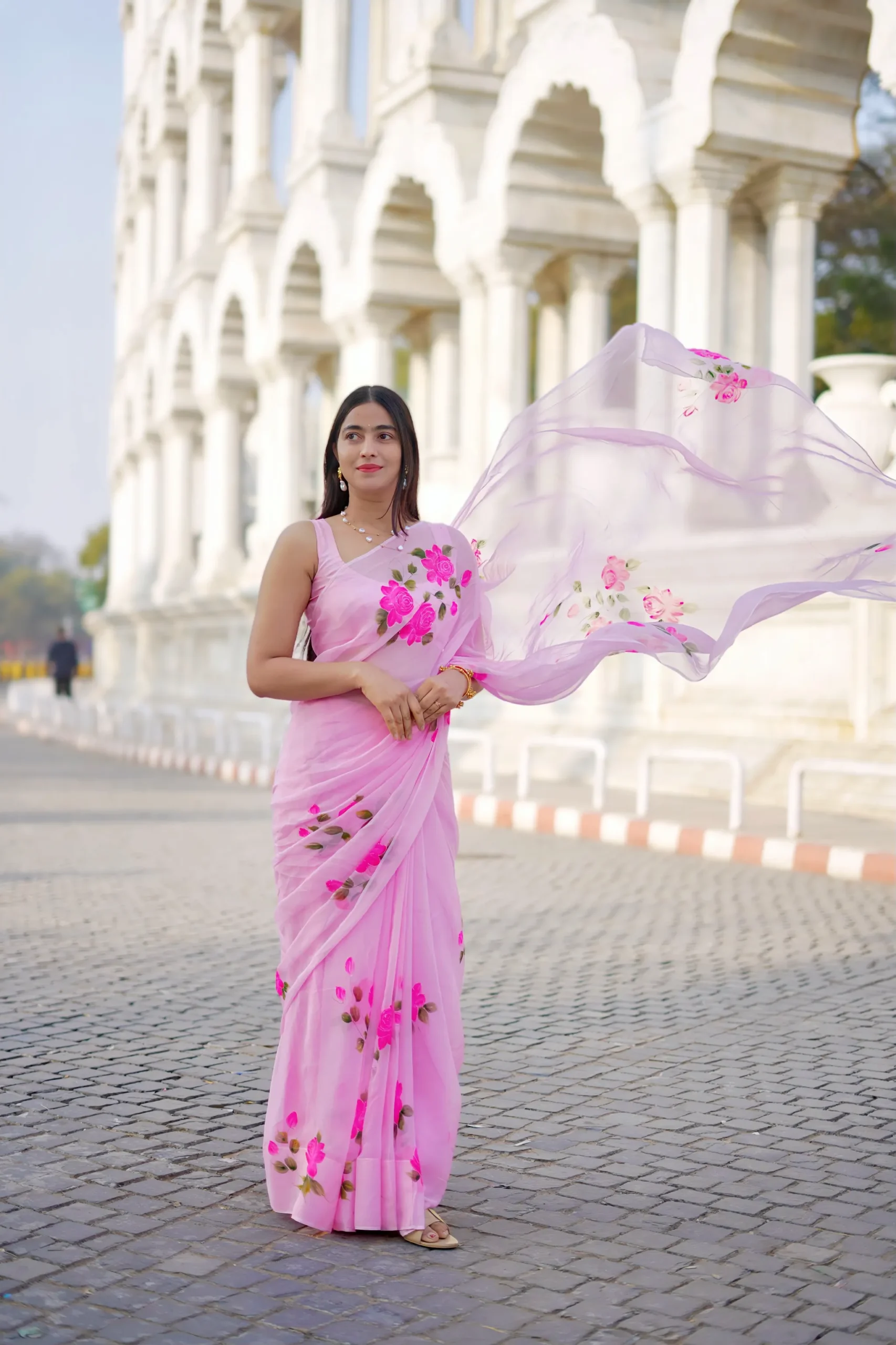 Blush Rose Chiffon Saree - Image 1
