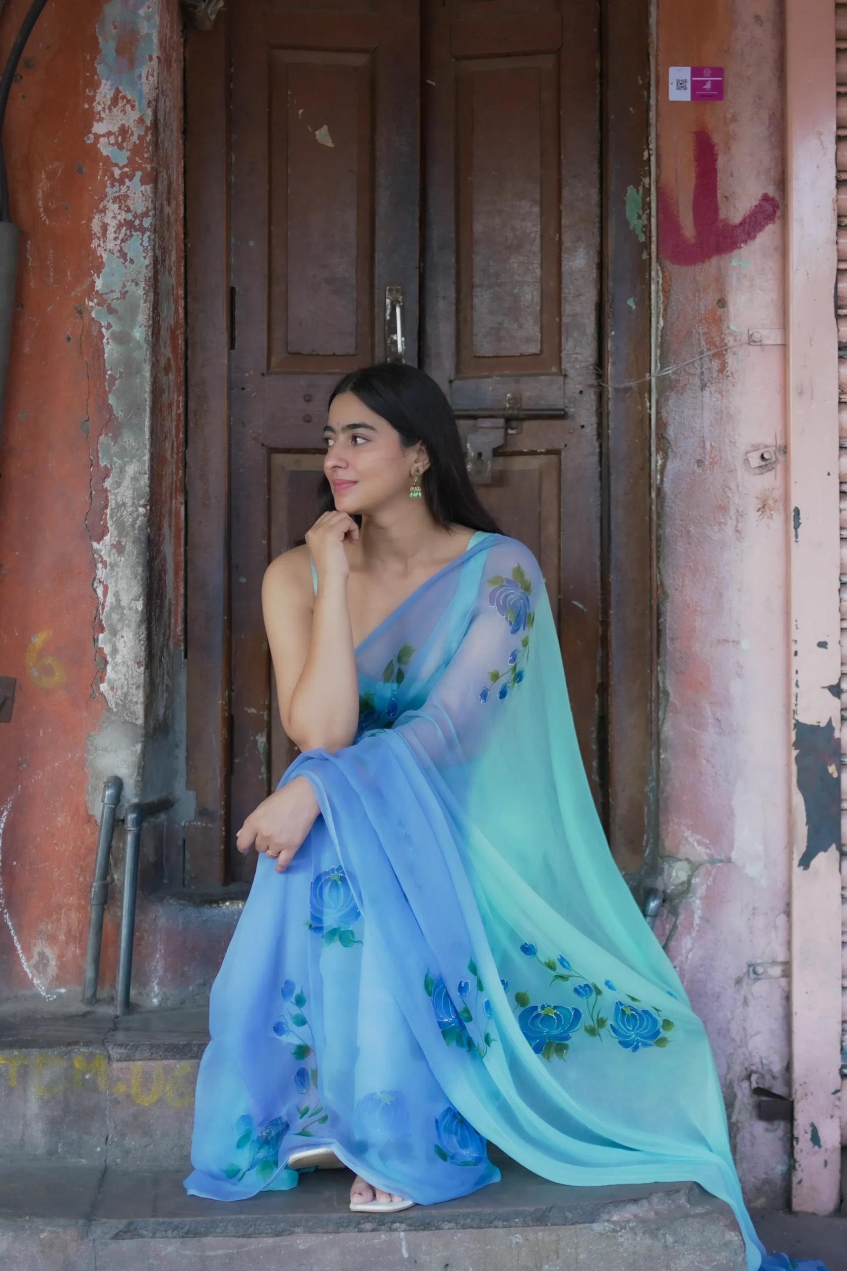 IMG_7695 (1) Nilaya Floral Hand-Painted Chiffon Saree - Image 1